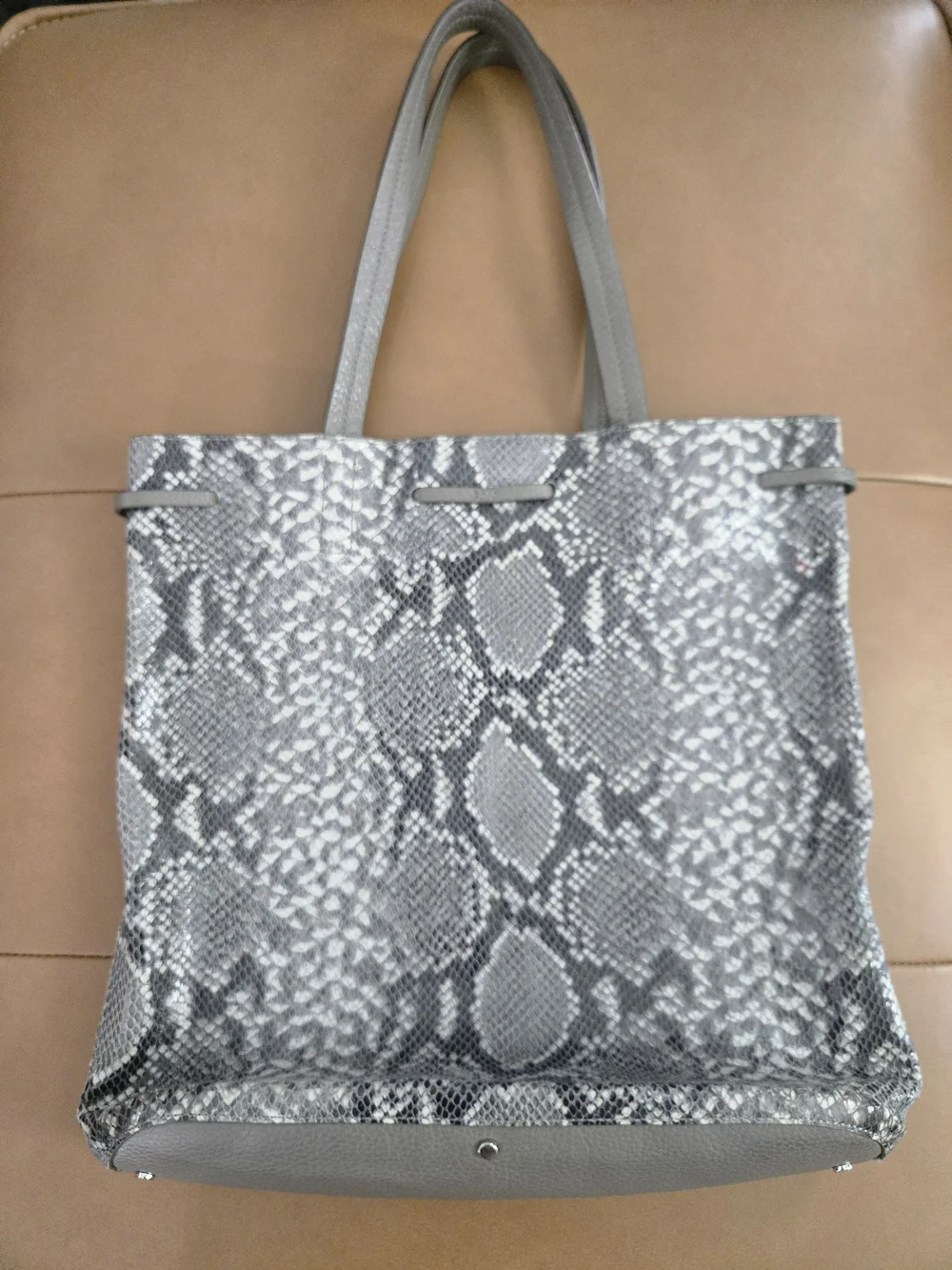 GAP Portofino Gray Snakeskin Leather Tote Shoulder Bag Bow Detail